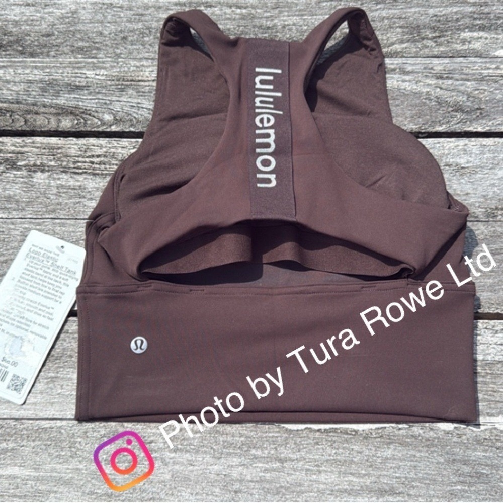 Lululemon Logo Elastic Shelf Tank crop  Everlux Espresso Bone Size 4 NWT 🤎✨
